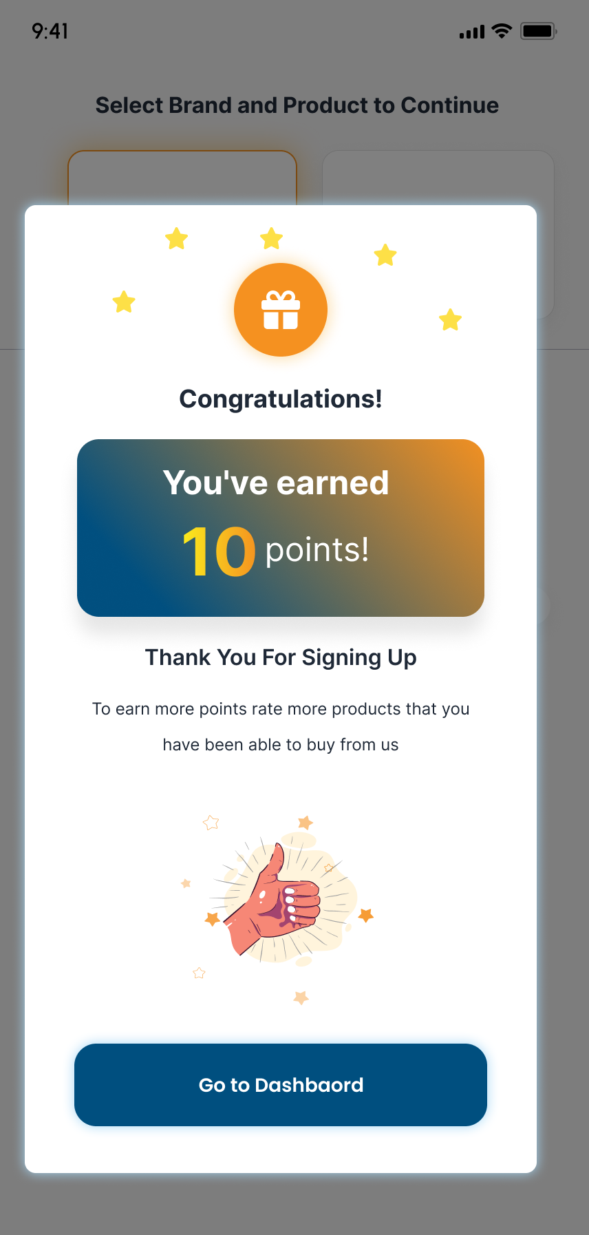 Exceptional Brands sign-up reward screen